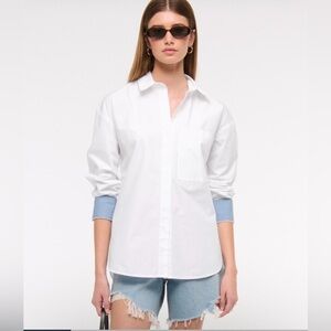 Abercrombie and fitch oversized White Button-Up Shirt with Blue Cuffs